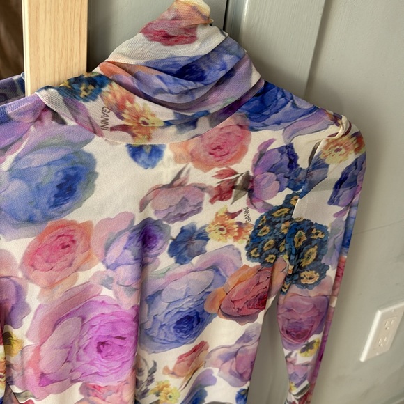Ganni Turtleneck Printed Mesh Floral | Size 34 or US 2 - Picture 3 of 13